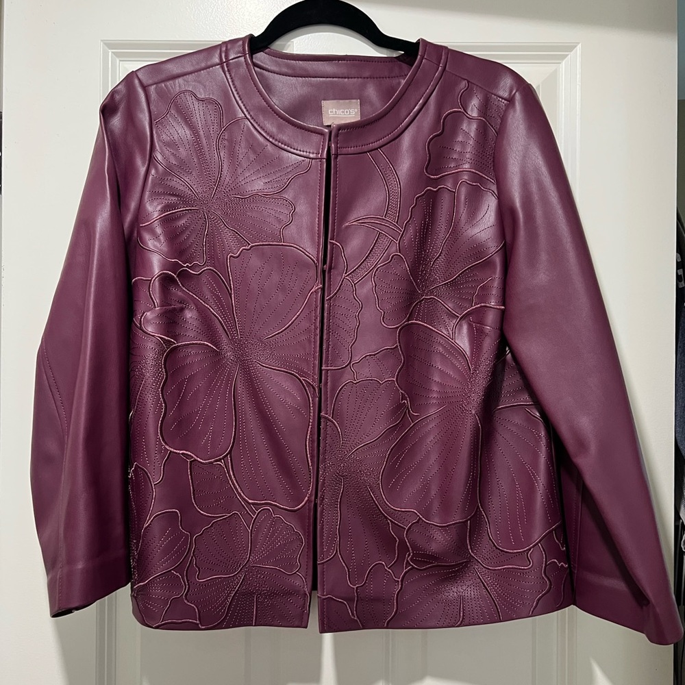 Chico’s Embellished Faux Leather Jacket (Medium)